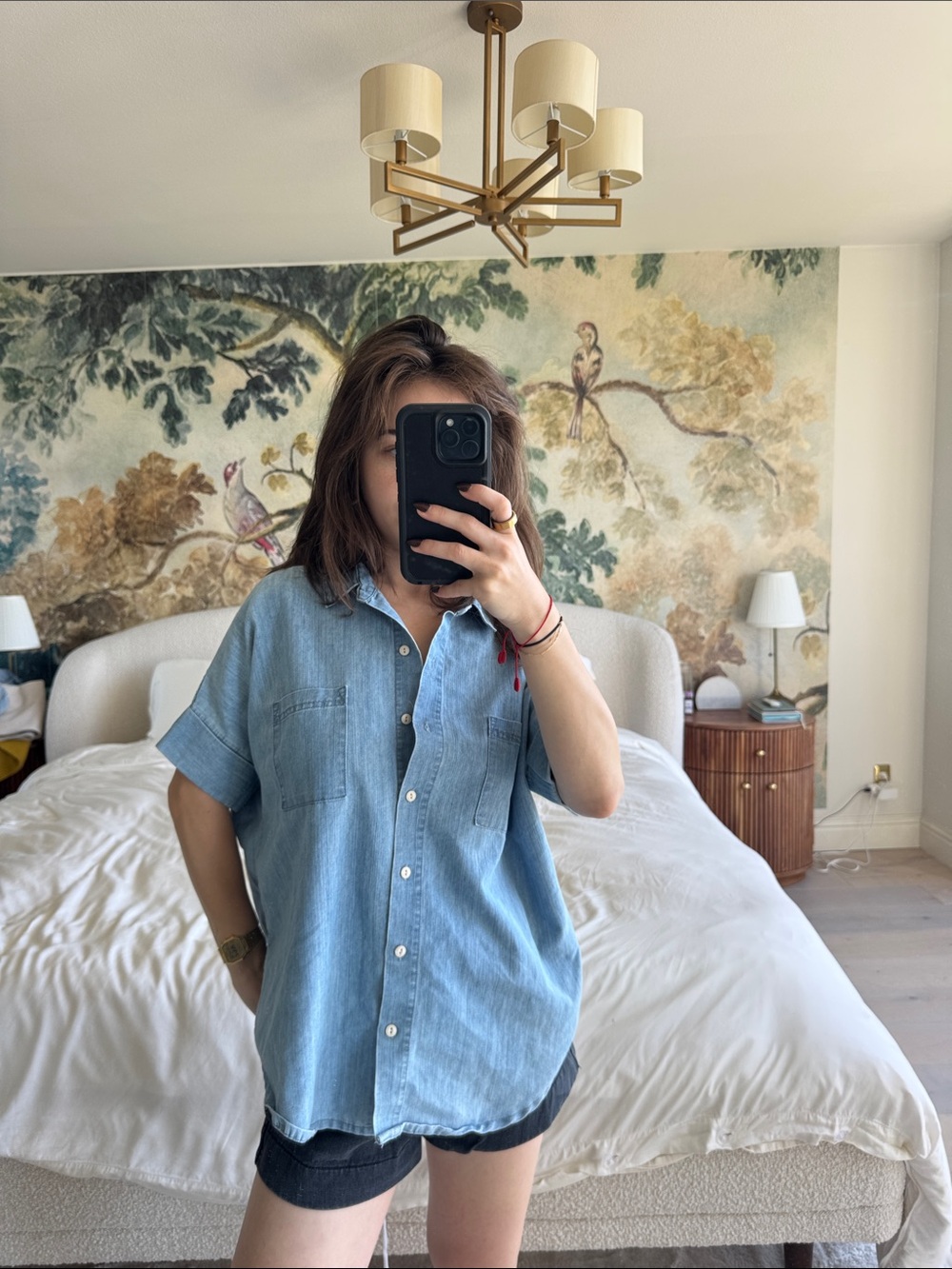 Light Blue Denim Short-Sleeve Shirt – Casual Men's Button-Up